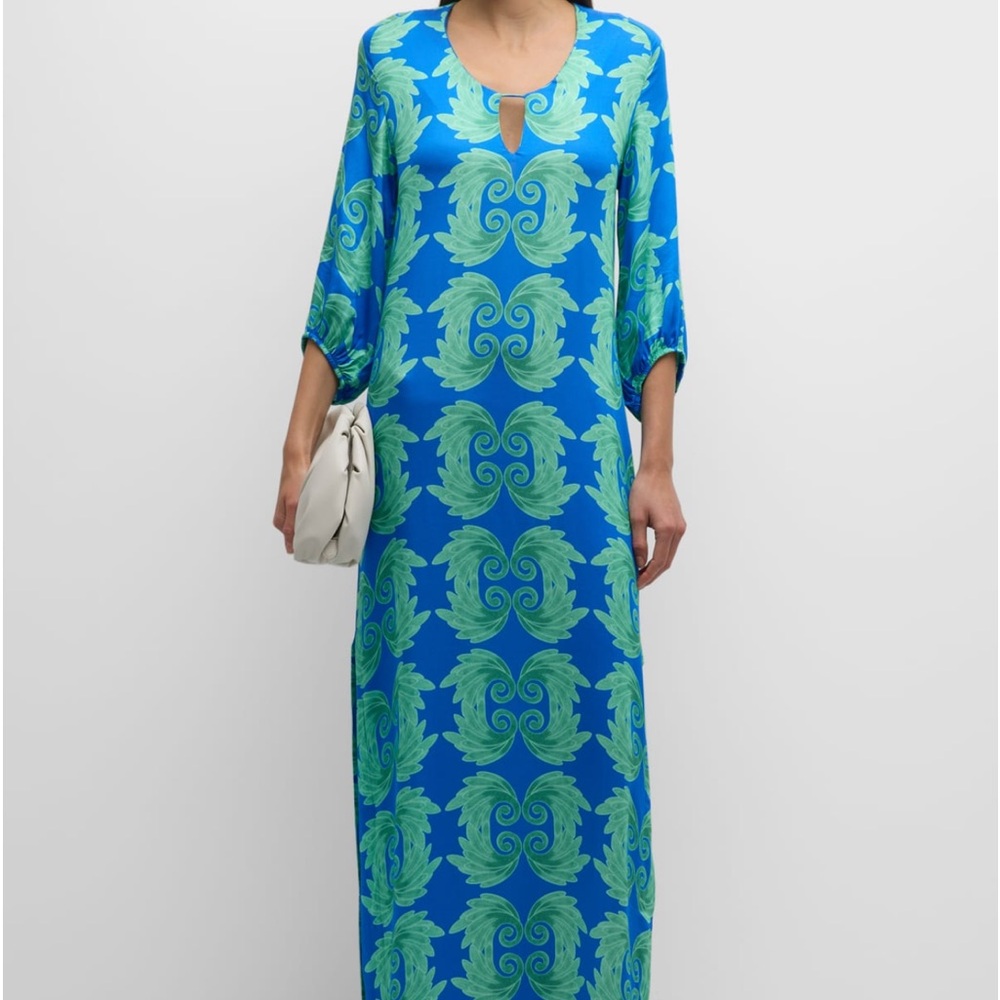 Themis Zoe Geometric Print Blouson Sleeve Maxi Kaftan